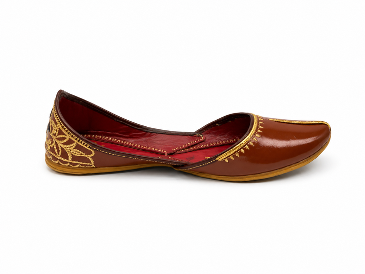 Tan Brown Gold Zardozi Jutti – Ladies Royal Edition