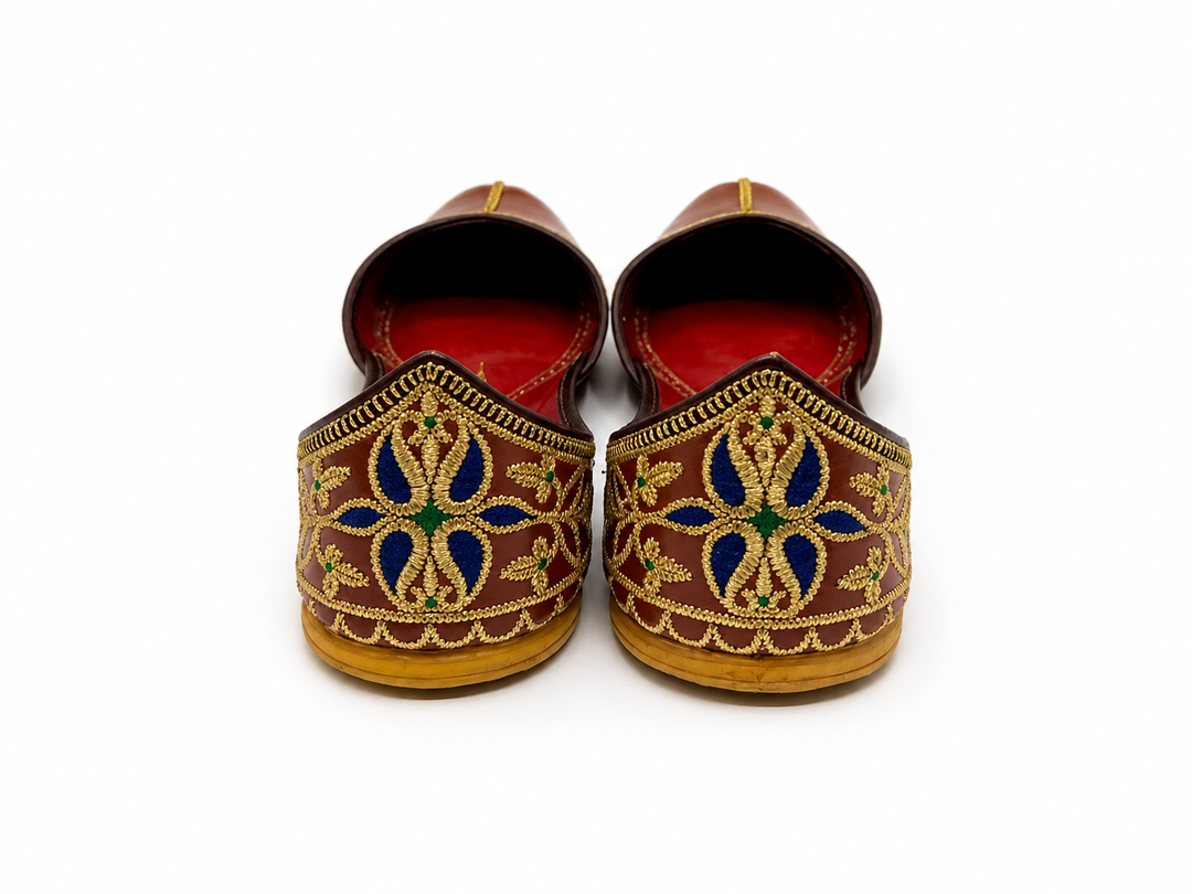 Tan Brown Gold Zardozi Jutti – Ladies Royal Edition