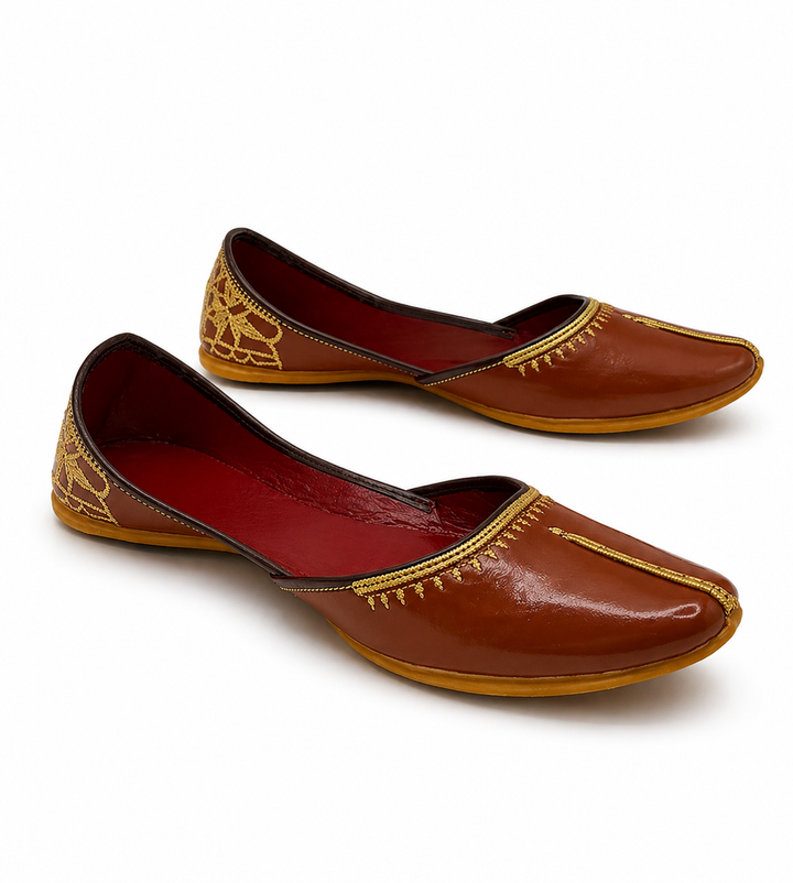 Tan Brown Gold Zardozi Jutti – Ladies Royal Edition