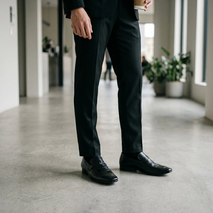 Men's Black Leather Penny Loafers
