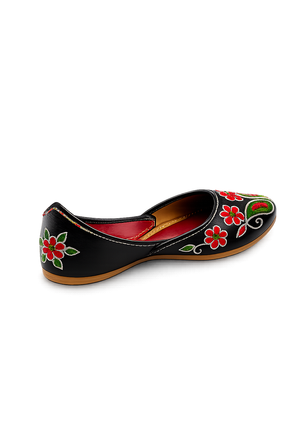 Black Red Floral Jutti – Ladies Handcrafted Flat