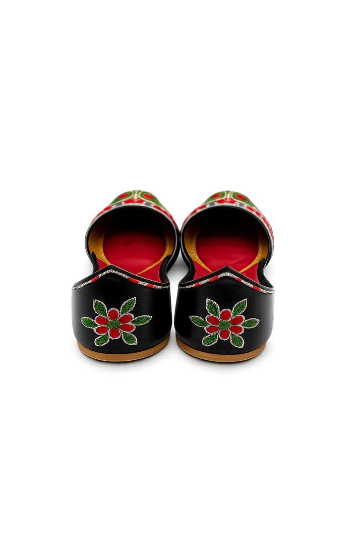 Black Red Floral Jutti – Ladies Handcrafted Flat
