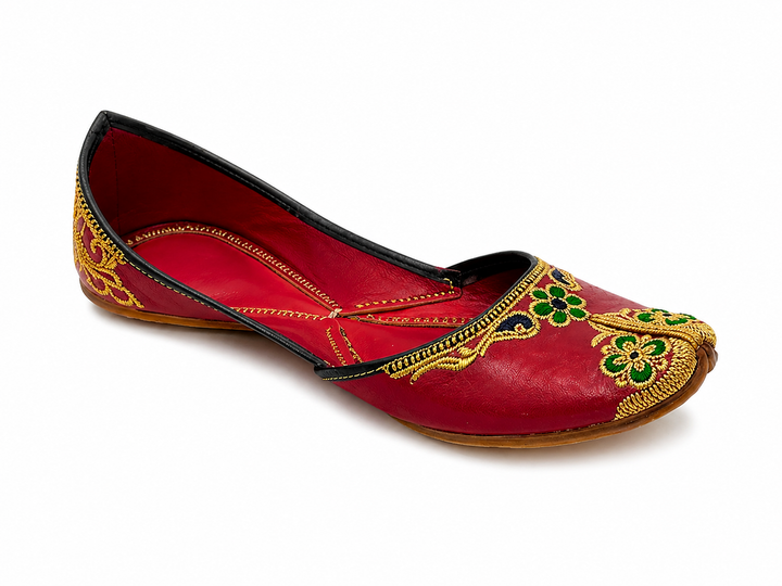 Crimson Red Gold Zardozi Jutti – Bridal Ladies Flat