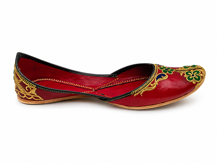Crimson Red Gold Zardozi Jutti – Bridal Ladies Flat