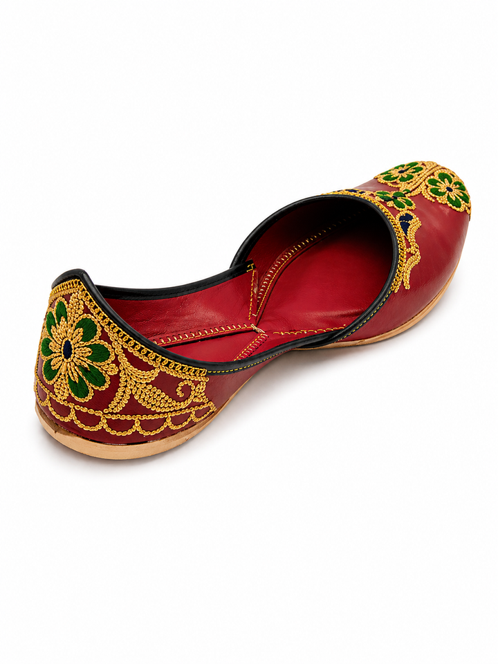 Crimson Red Gold Zardozi Jutti – Bridal Ladies Flat