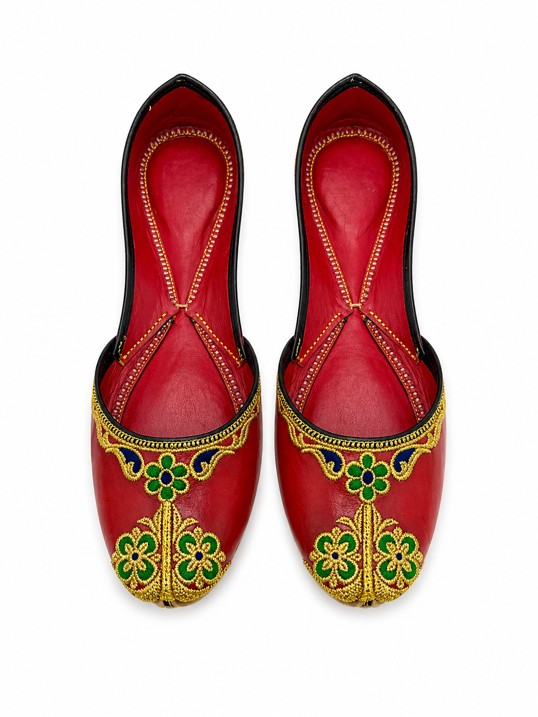 Crimson Red Gold Zardozi Jutti – Bridal Ladies Flat