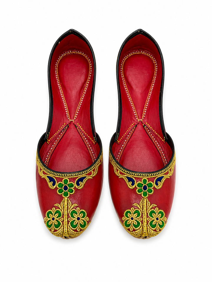 Crimson Red Gold Zardozi Jutti – Bridal Ladies Flat