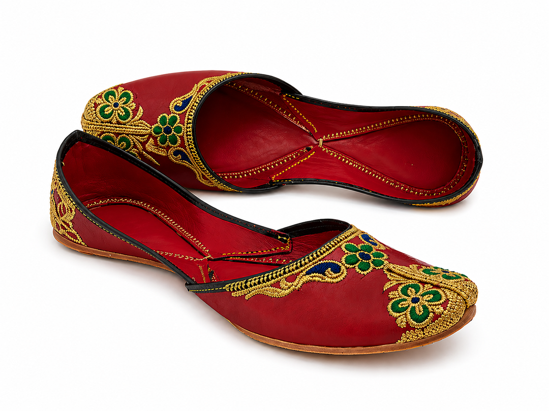 Crimson Red Gold Zardozi Jutti – Bridal Ladies Flat