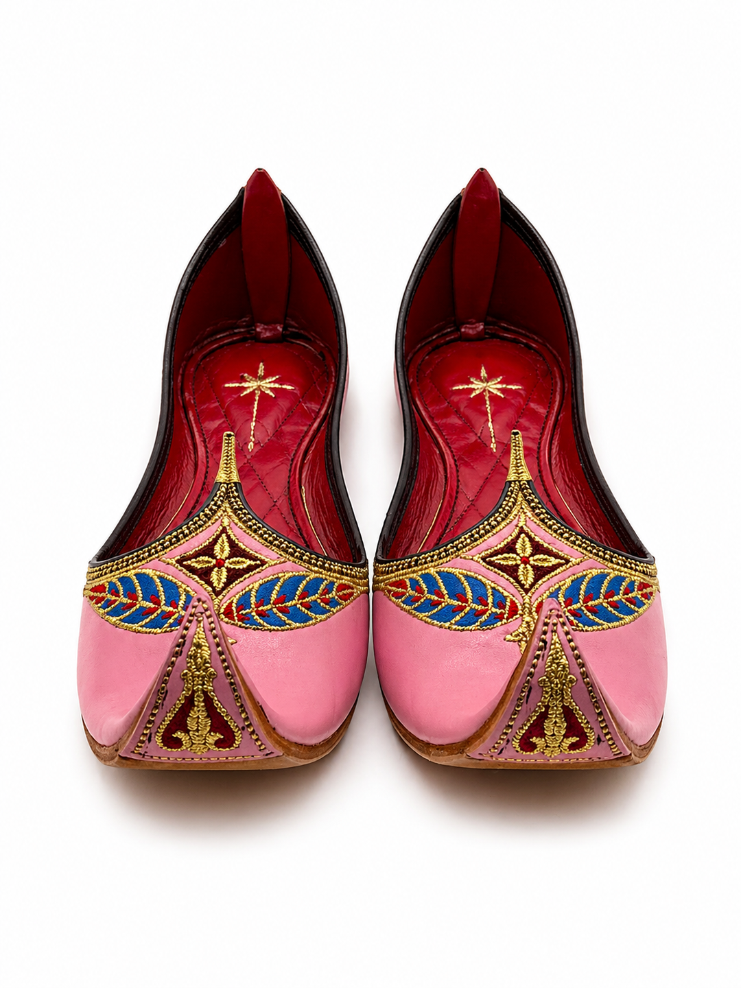 Pink Royal Mughal Khussa – Gold Zardozi & Blue Leaf Edition