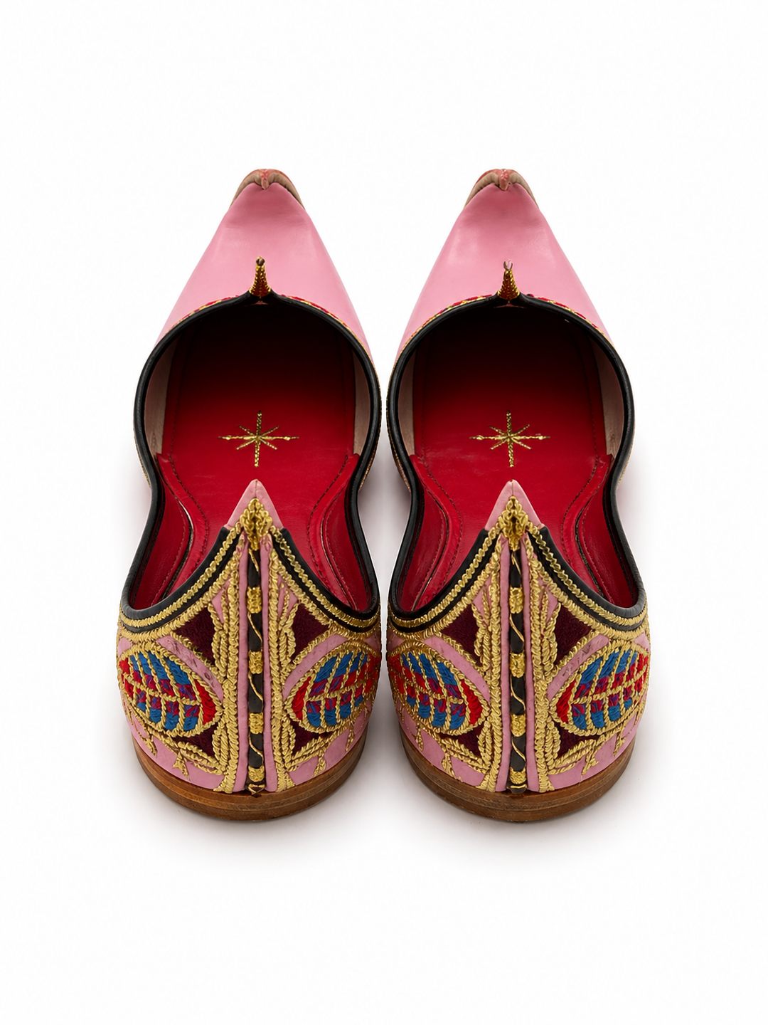 Pink Royal Mughal Khussa – Gold Zardozi & Blue Leaf Edition
