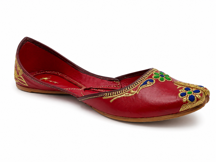 Red Daisy Medallion Jutti – Ladies Bridal Flat