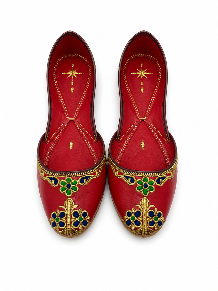 Red Daisy Medallion Jutti – Ladies Bridal Flat