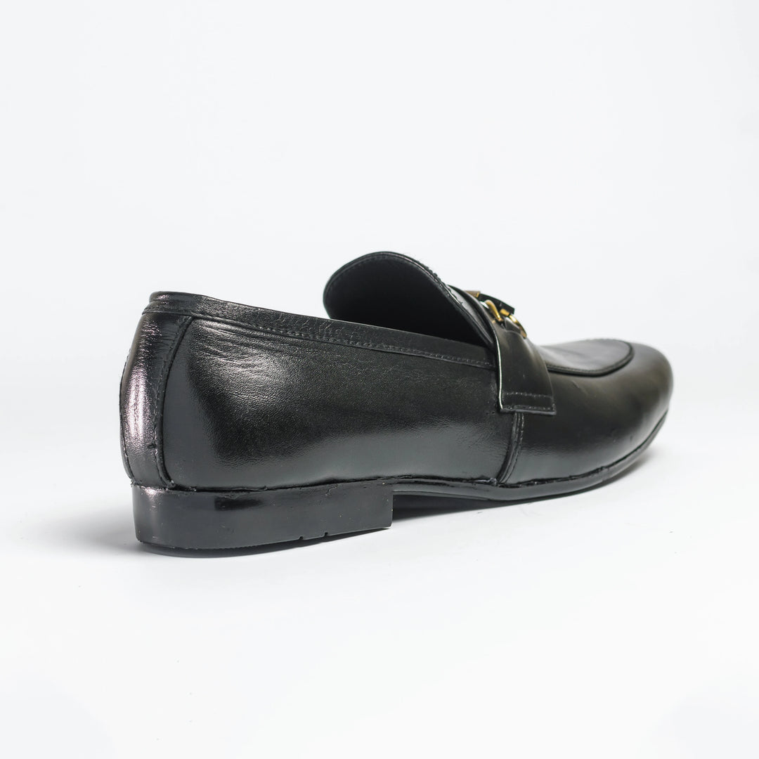 Men's Black Leather Gold Horsebit Slip-On Loafers