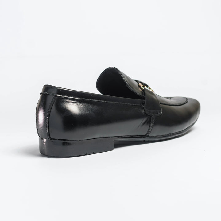 Men's Black Leather Floral Embroidered Horsebit Loafers