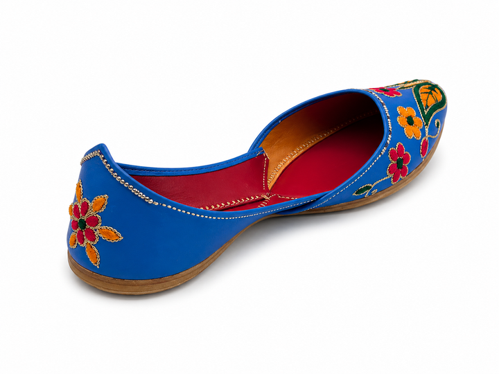 Royal Blue Multi-Floral Jutti – Ladies Handcrafted Flat