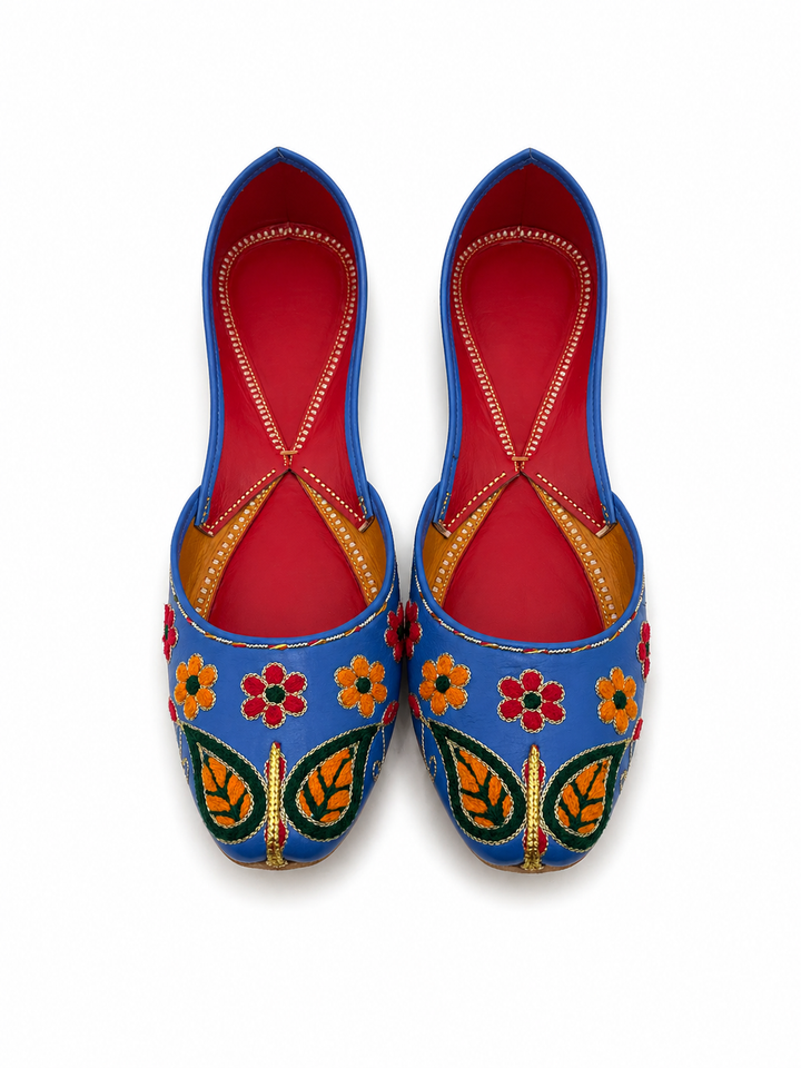Royal Blue Multi-Floral Jutti – Ladies Handcrafted Flat