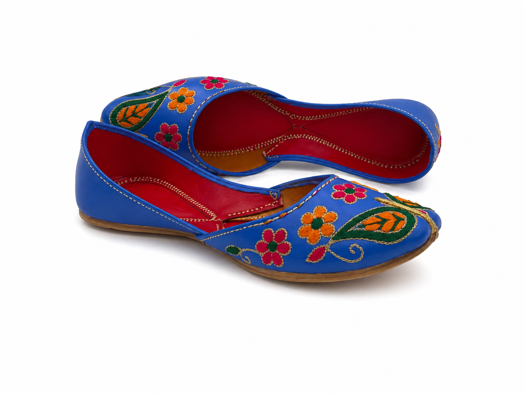 Royal Blue Multi-Floral Jutti – Ladies Handcrafted Flat