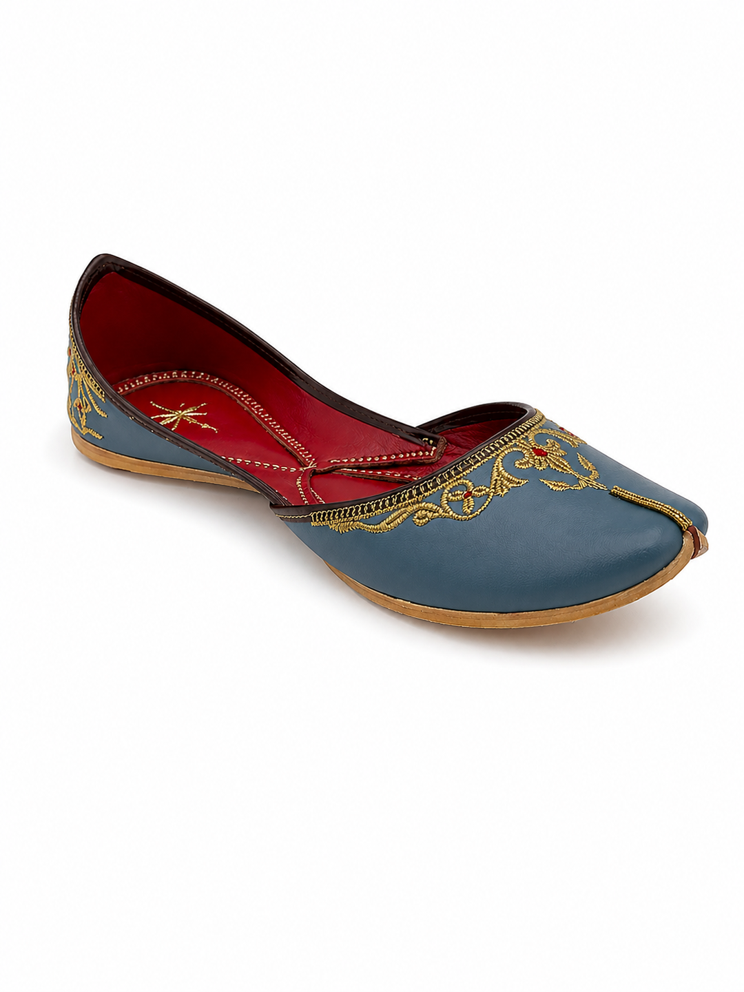 Steel Blue Gold Zardozi Jutti – Ladies Premium Bridal Flat