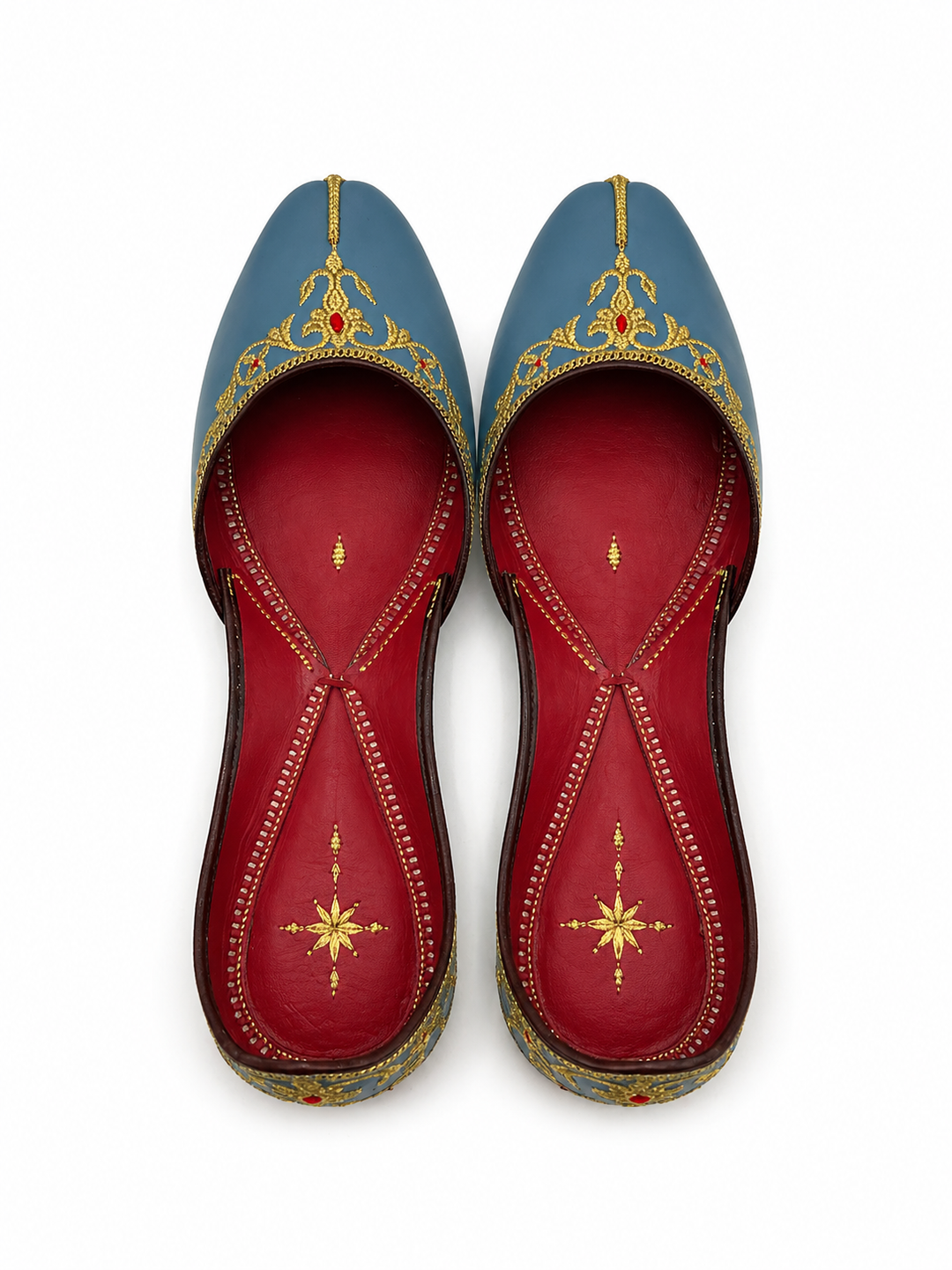 Steel Blue Gold Zardozi Jutti – Ladies Premium Bridal Flat