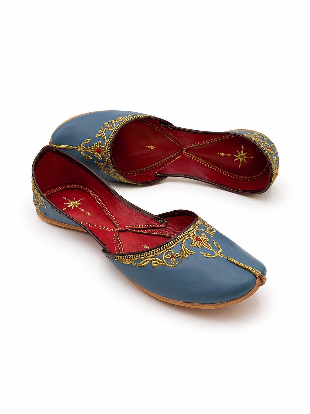 Steel Blue Gold Zardozi Jutti – Ladies Premium Bridal Flat