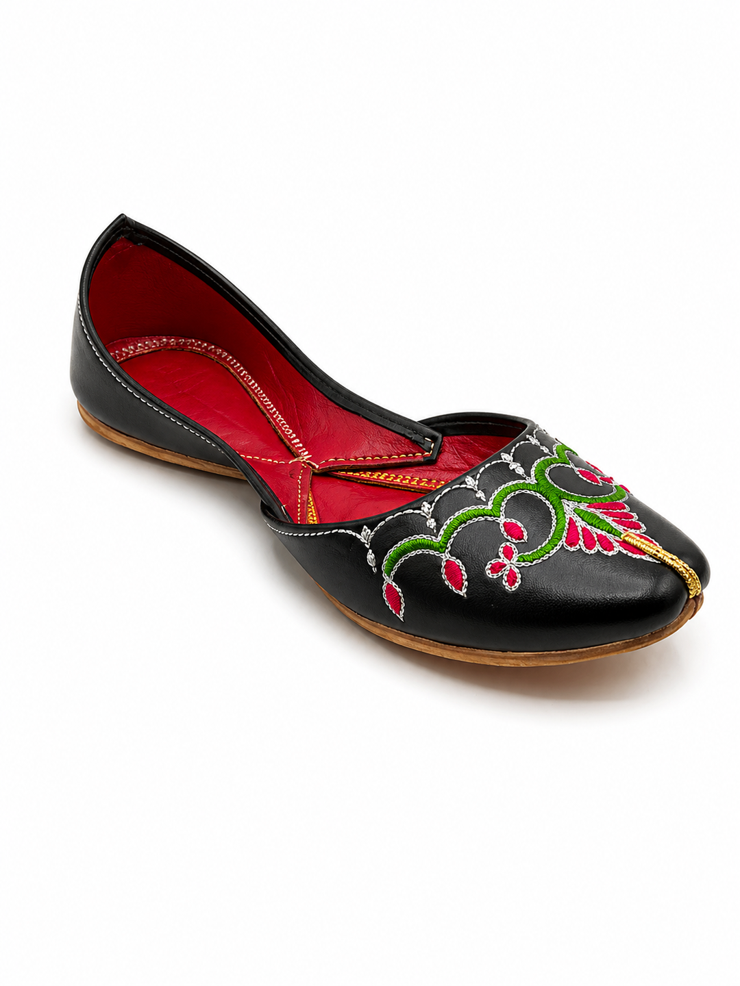 Black Green Pink Floral Jutti – Ladies Classic Flat