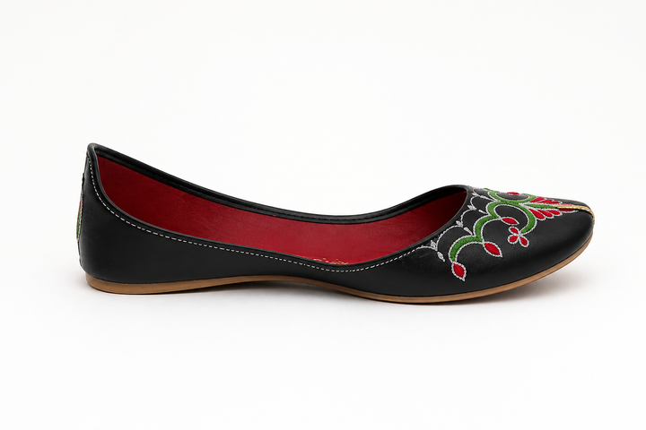 Black Green Pink Floral Jutti – Ladies Classic Flat