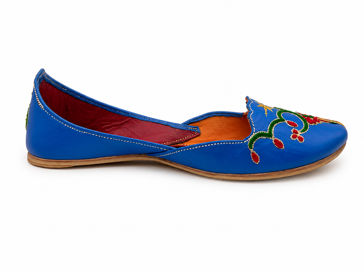 Royal Blue Embroidered Khussa – Floral Heritage