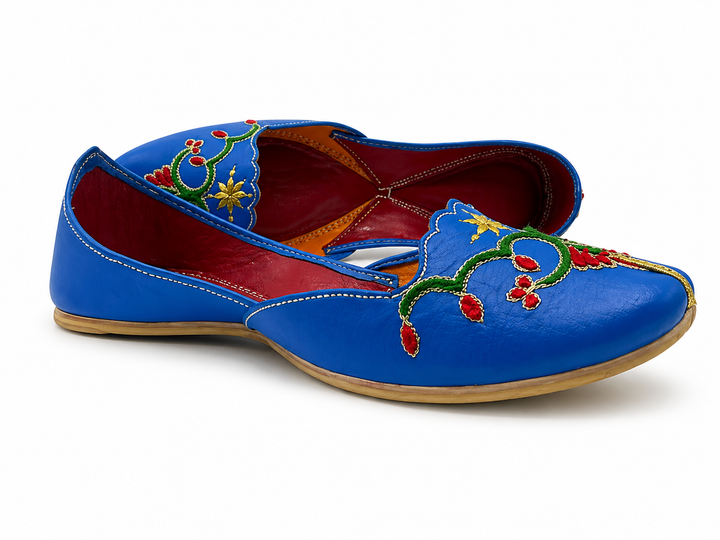 Royal Blue Embroidered Khussa – Floral Heritage