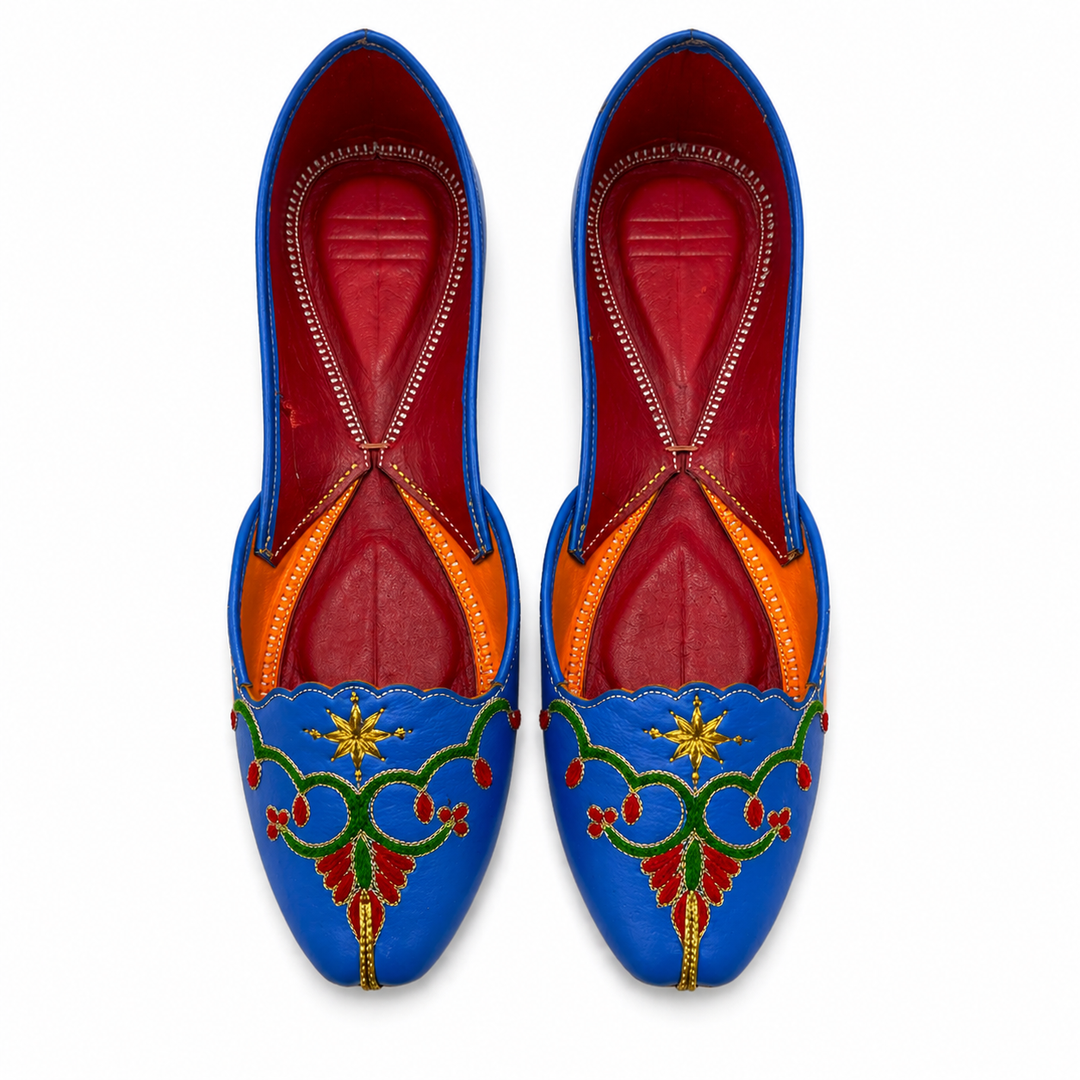 Royal Blue Embroidered Khussa – Floral Heritage
