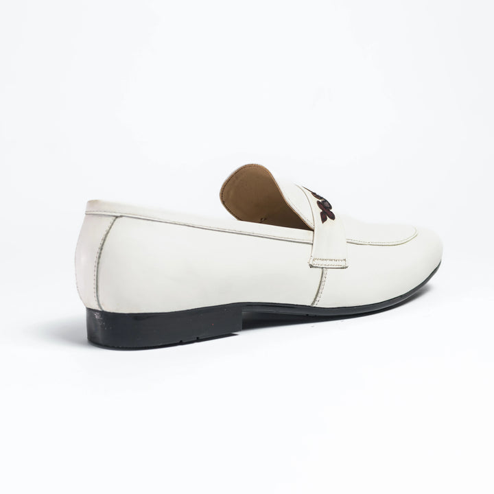 Men's White Leather Floral Embroidered Loafers