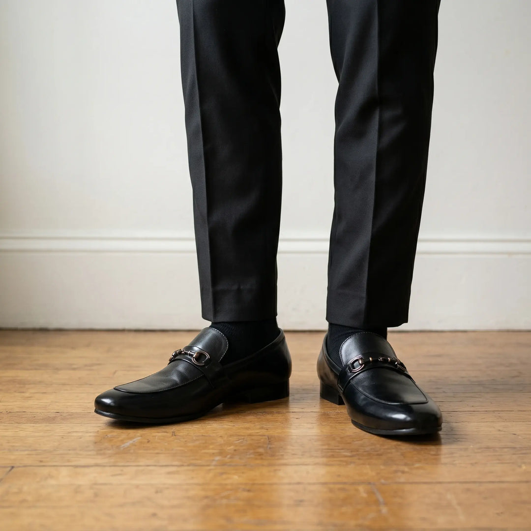 Men's Black Leather Classic Horsebit Loafers
