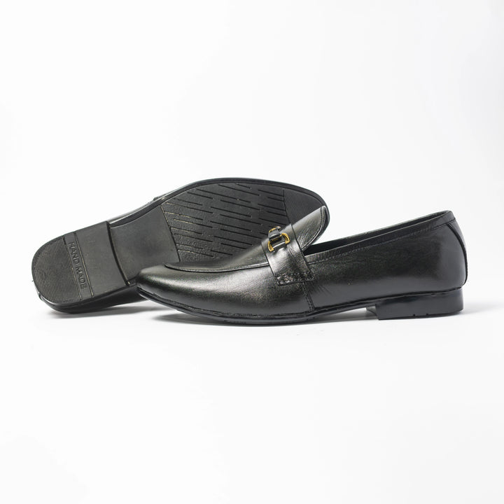 Men's Black Leather Gold Horsebit Slip-On Loafers