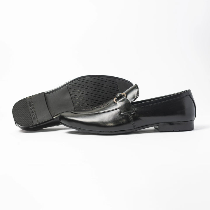 Men's Black Leather Floral Embroidered Horsebit Loafers