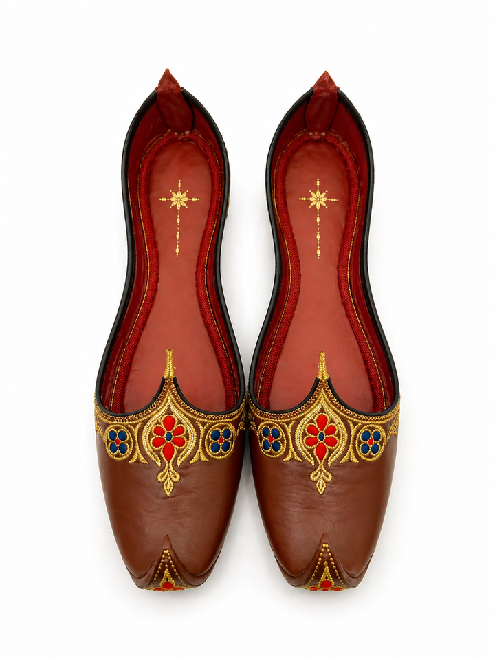 Brown Royal Mughal Khussa – Gold Zardozi Edition