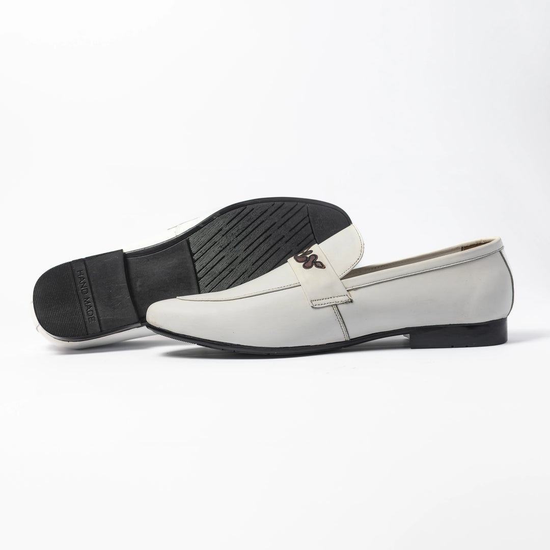 Men's White Leather Floral Embroidered Loafers