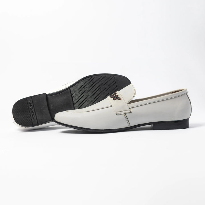 Men's White Leather Floral Embroidered Loafers