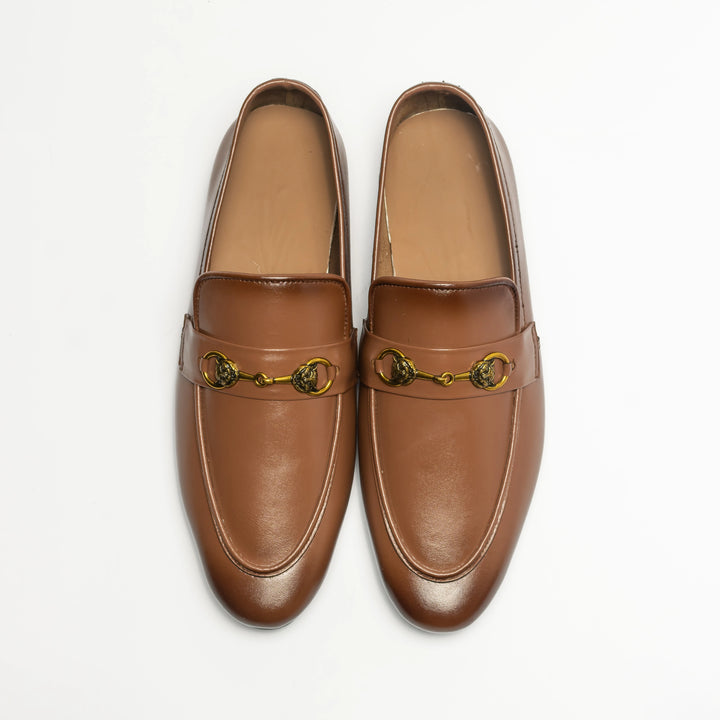 Men's Brown Leather Gold Horsebit Loafers
