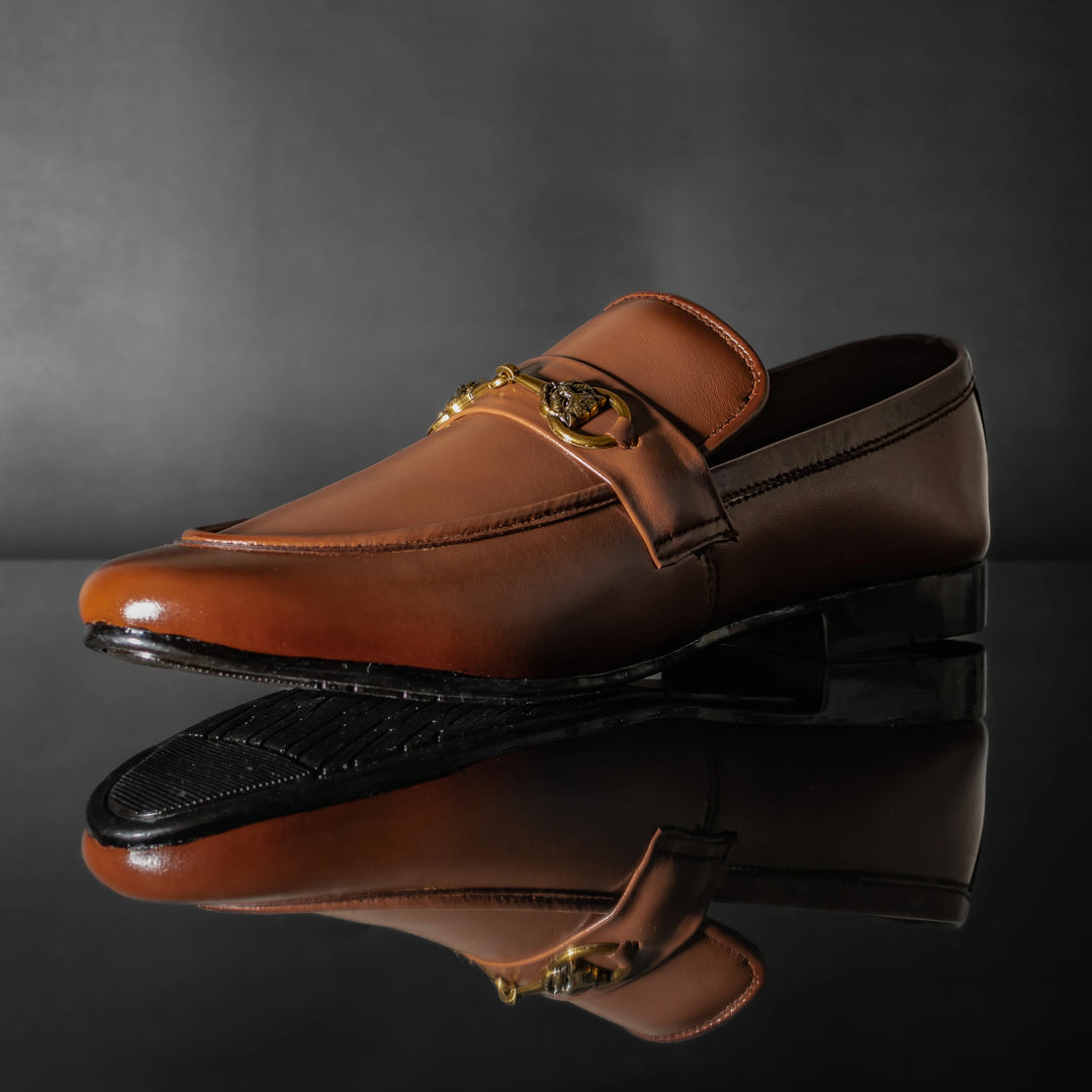 Men's Brown Leather Gold Horsebit Loafers