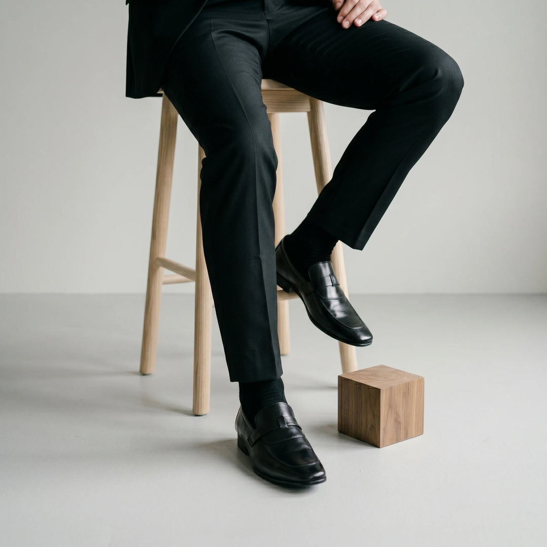 Men's Black Leather Penny Loafers