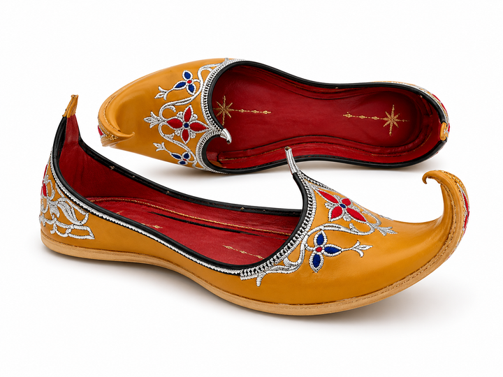 Mustard Yellow Mughal Khussa – Silver Embroidered