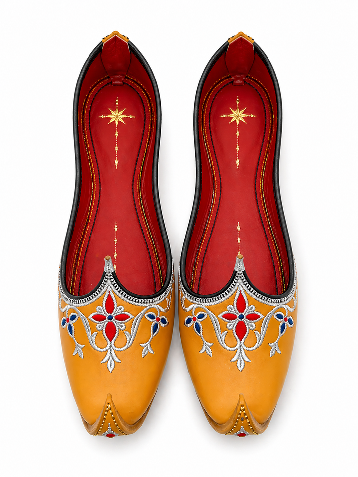 Mustard Yellow Mughal Khussa – Silver Embroidered