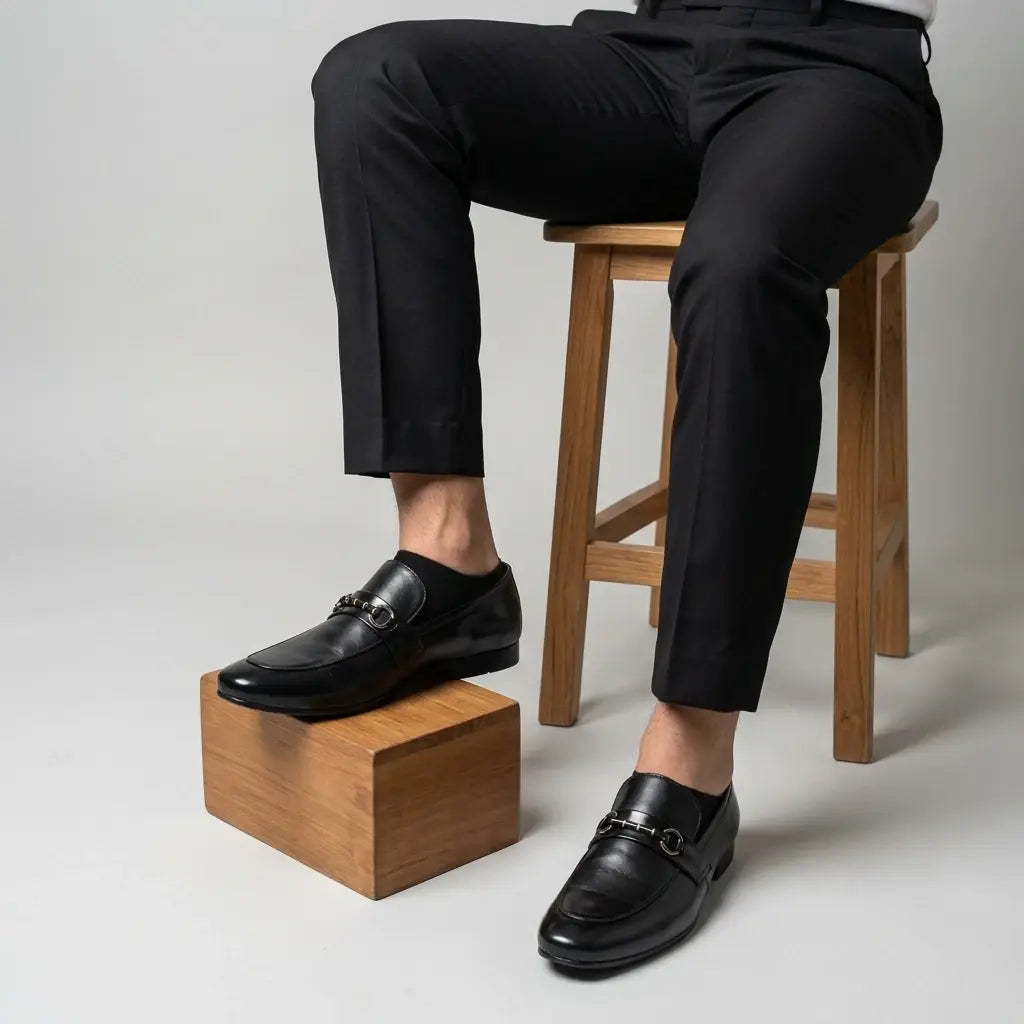 Men's Black Leather Classic Horsebit Loafers
