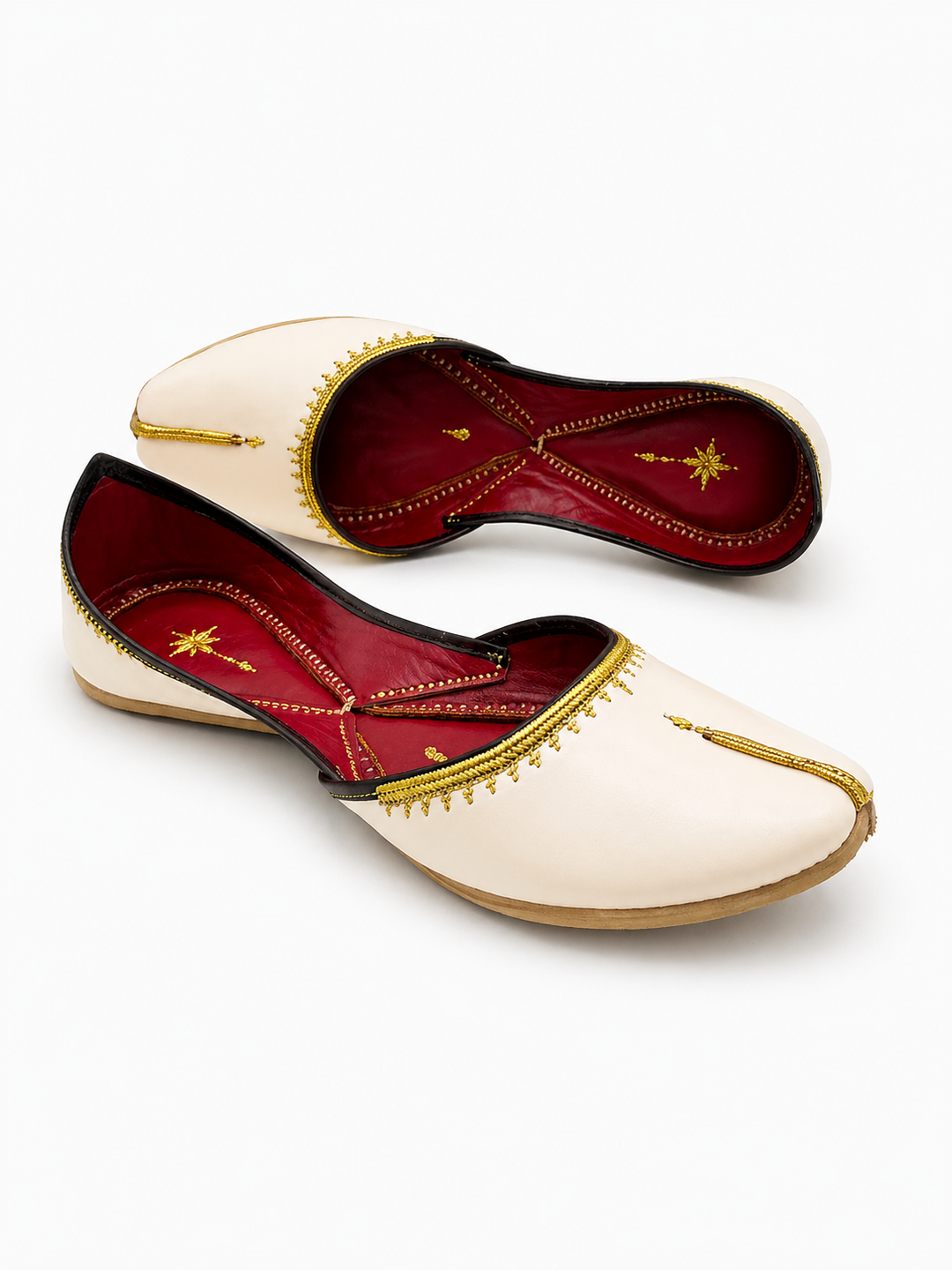 Cream Leather Jutti – Gold Lace Edge Classic