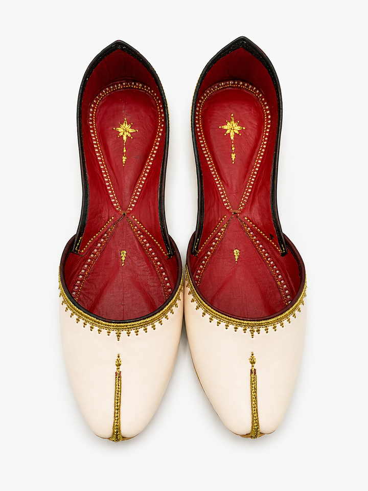 Cream Leather Jutti – Gold Lace Edge Classic