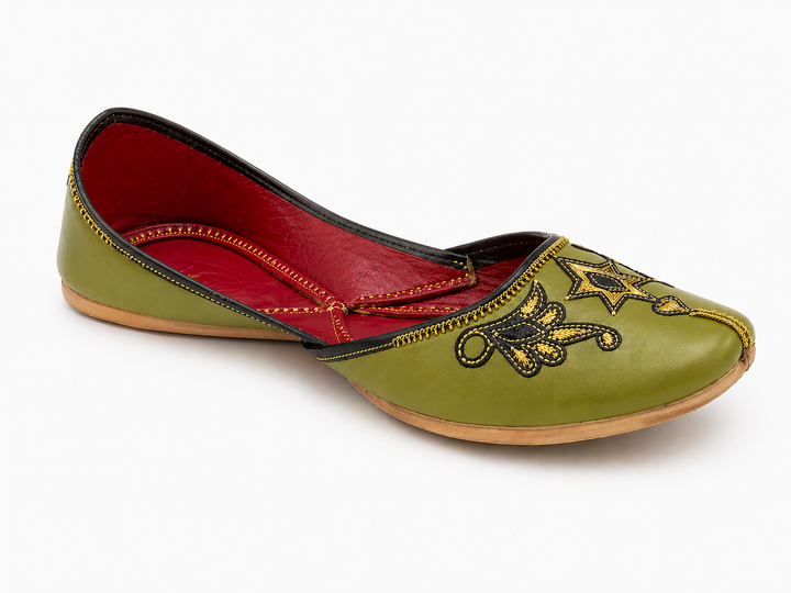 Olive Green Star Embroidered Jutti – Ladies Premium