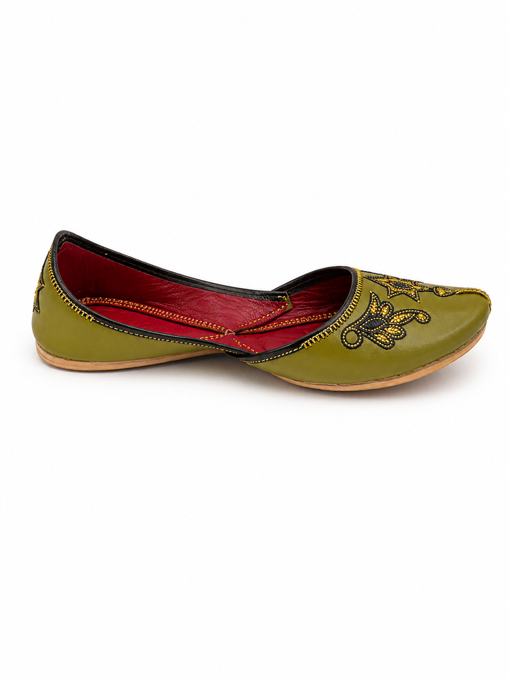 Olive Green Star Embroidered Jutti – Ladies Premium