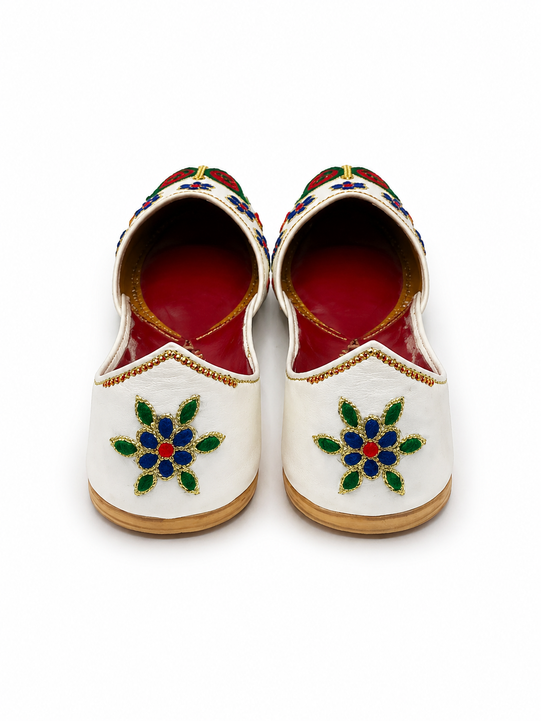 White Floral Paisley Jutti – Multi-Colour Embroidered